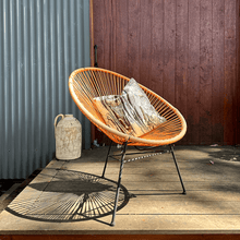 Load image into Gallery viewer, Paper bark print cushion on sunny wood deck of a colourbond shed in the bush