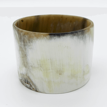 Load image into Gallery viewer, A picture of a Polished White with accents of mushroom Artisan Old Fashioned Online cuff bangle bracelet, ethically sourced natural buffalo horn