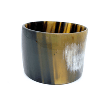 Load image into Gallery viewer, A picture of spinning Polished mushroom with accents of white and black Artisan Old Fashioned Online cuff bangle bracelet, ethically sourced natural buffalo horn