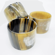 Load image into Gallery viewer, A picture of a Polished Honey with accents of white black and mushroom Old Fashioned Online Gypsy cuff bangle bracelet, ethically sourced natural buffalo horn