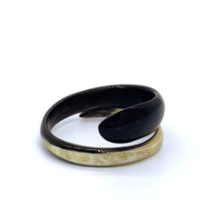 Load image into Gallery viewer, A picture of Small Old Fashioned Online Minimalist polished ebony to ivory Artisan spiral bracelet bangle, made from ethically sourced natural horn