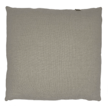 Load image into Gallery viewer, back of soft paperbark in grey and beige neutrals printed on square linen designer cushion handmade in Australia