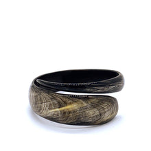 Load image into Gallery viewer, A picture of Small Old Fashioned Online Minimalist polished Variegated Artisan spiral Cuff bangle, made from ethically sourced natural horn